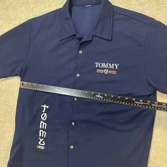 Tommy Hilfiger Bowling Shirt Mens Large Navy Blue Button Up Embroidered Logo - Picture 6 of 11